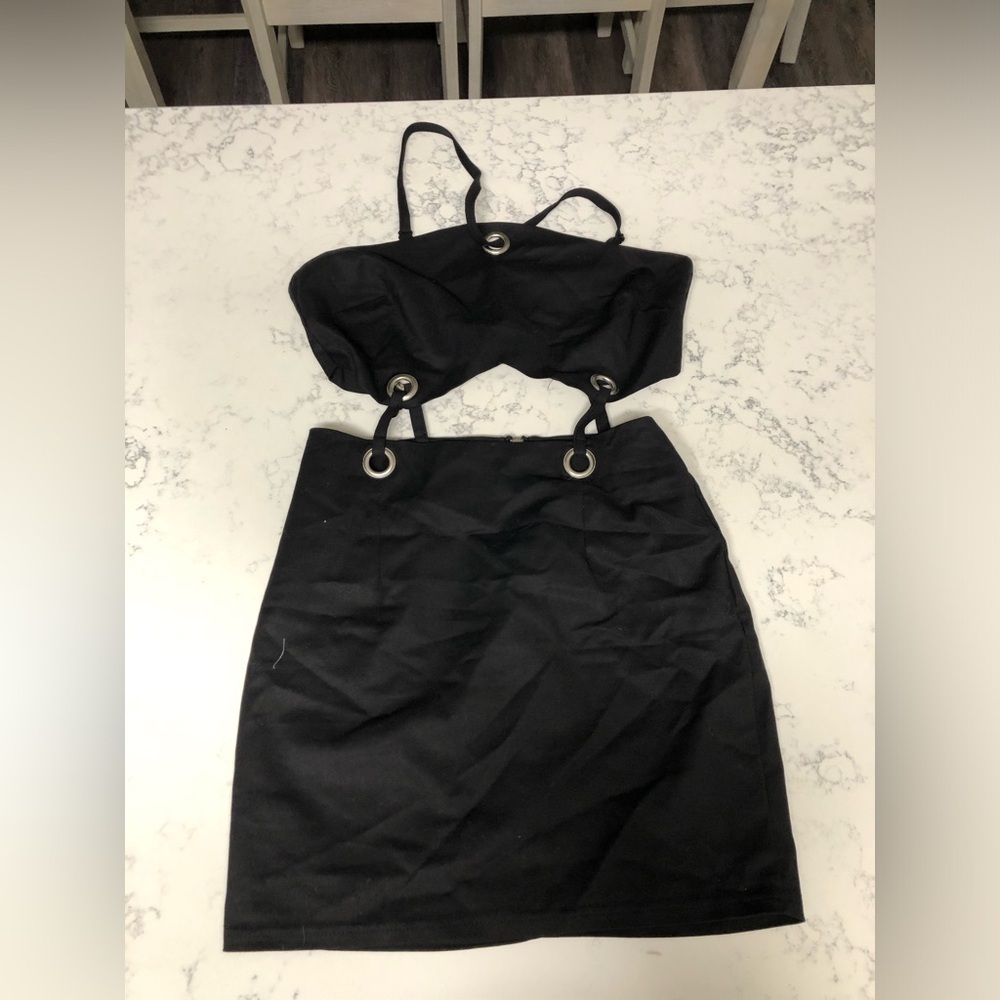 Tobi Black Mini Dress with Silver Zipper Goth/Emo Inspired - Picture 1 of 4